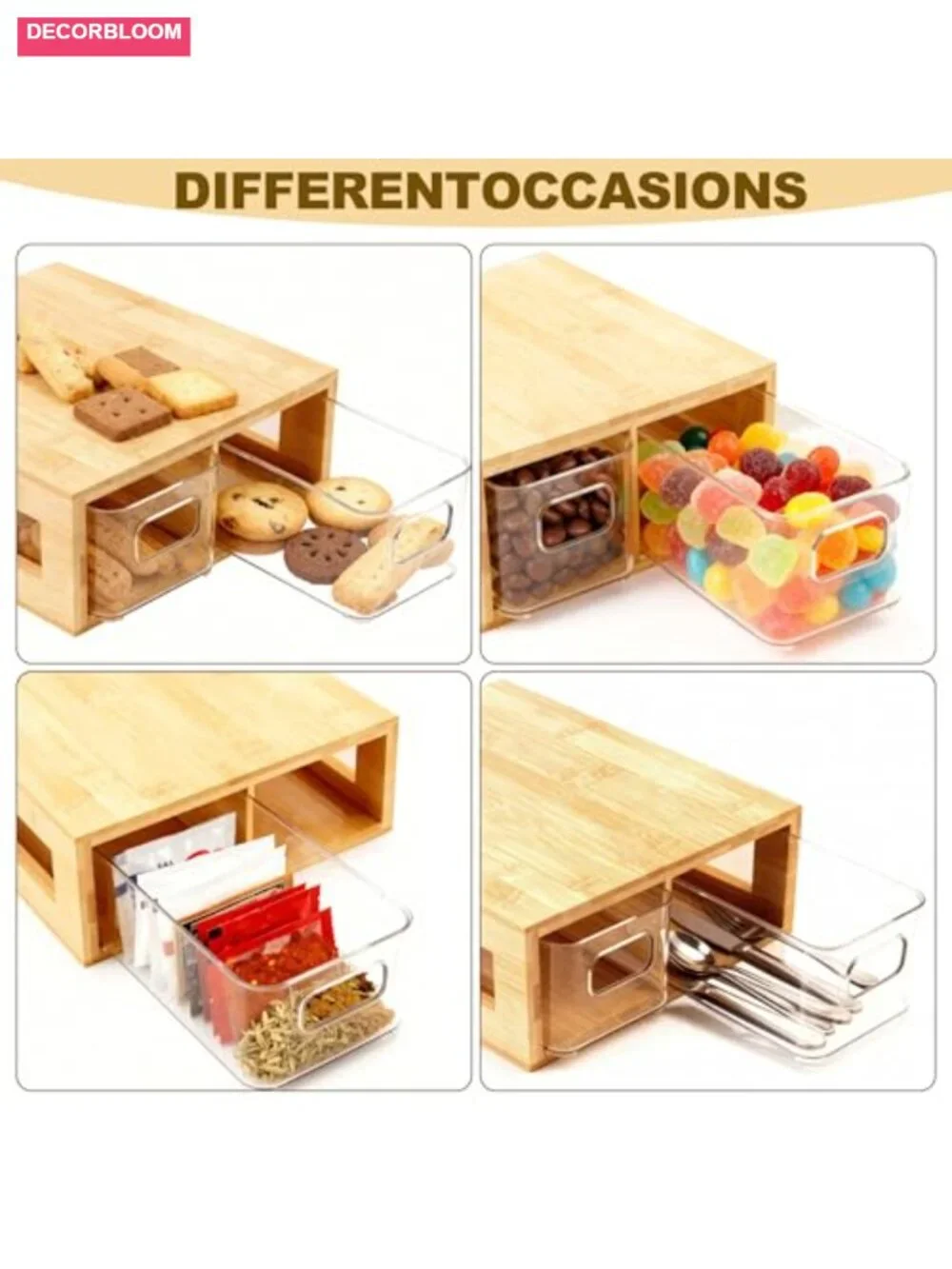 Bamboo and Acrylic Drawer Tea Bag Organizer with 2 Compartments
